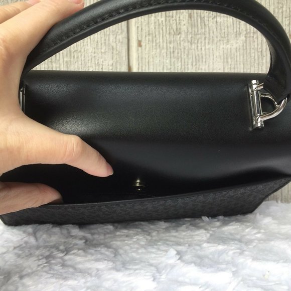 NEW Authentic Michael Kors Sloan Medium Double Flap Leather Satchel Black Blue - Picture 6 of 12